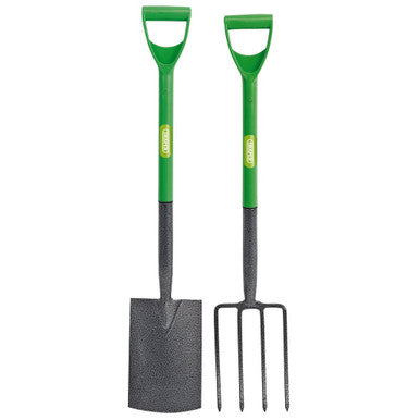 (D) Carbon Steel Garden Fork and Spade Set, Green