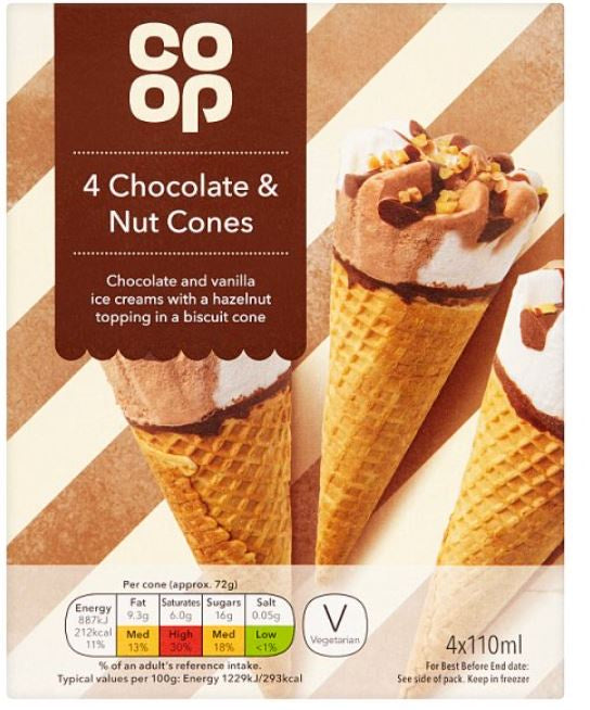 Co-op Chocolate & Nut Ice Cream Cones 4pk