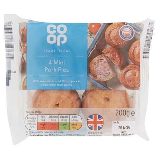 Co-op Mini Crispy Bake Pork Pies 200g 4pk