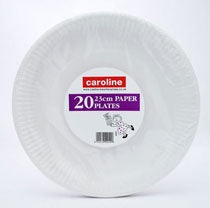 Caroline Paper Plates White 9inch/23cm 20pk