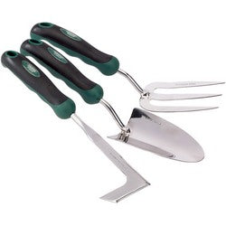 (D) Stainless Steel Heavy Duty Soft Grip Fork, Trowel and Weeder Set (3 Piece)