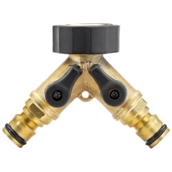 (D) Brass Double Tap Connector with Flow Control (3/4")