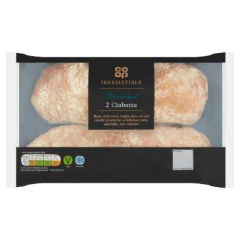 Co-op Irresistible Stonebaked Ciabatta Rolls 2pk