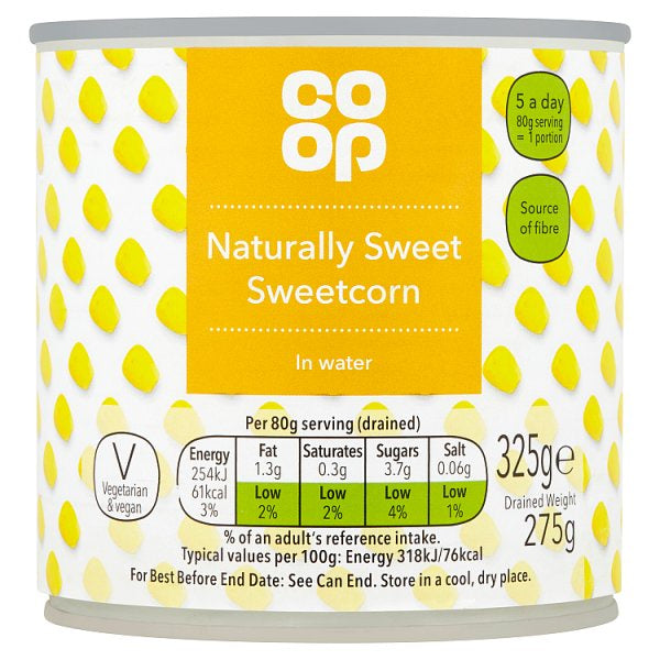 Co-op Naturally Sweet Sweetcorn 325g PP