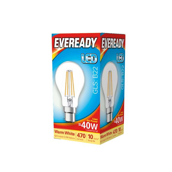 Eveready Bulb LED Filament GLS B22 470LM BC 4W 2700K