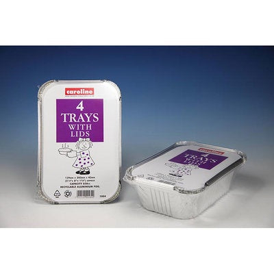 Caroline Foil Tray and Lids 139x203x45mm 4pk