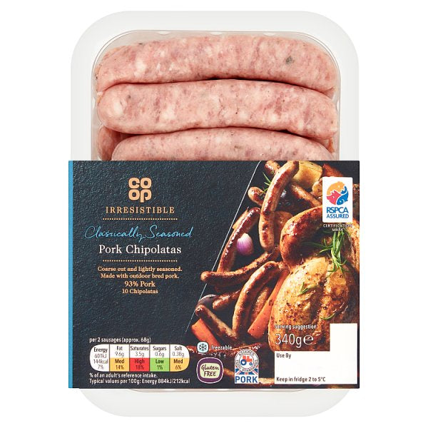 Co-op Irresistible Pork Chipolata Sausages 340g PP