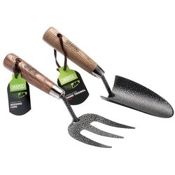 (D) Carbon Steel Heavy Duty Hand Fork and Trowel Set with Ash Handles (2 Piece)
