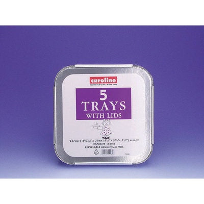 Caroline Foil Trays and Lids 240x240x55mm 5pk
