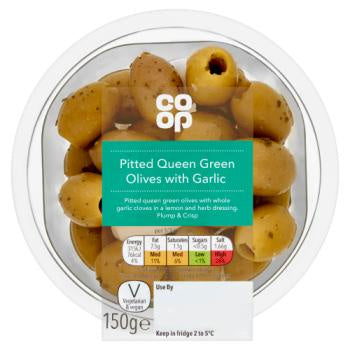 Co-op Fresh Queen Green Olives with Garlic 150g