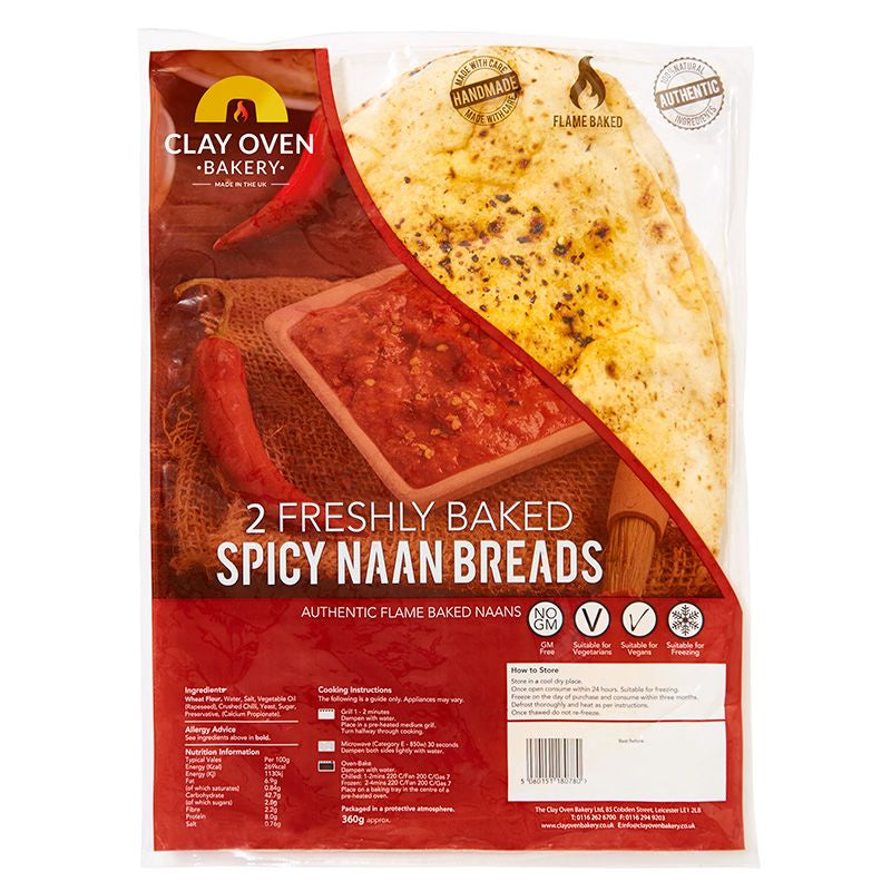 The Clay Oven Bakery Naan Bread Spicy 2pk