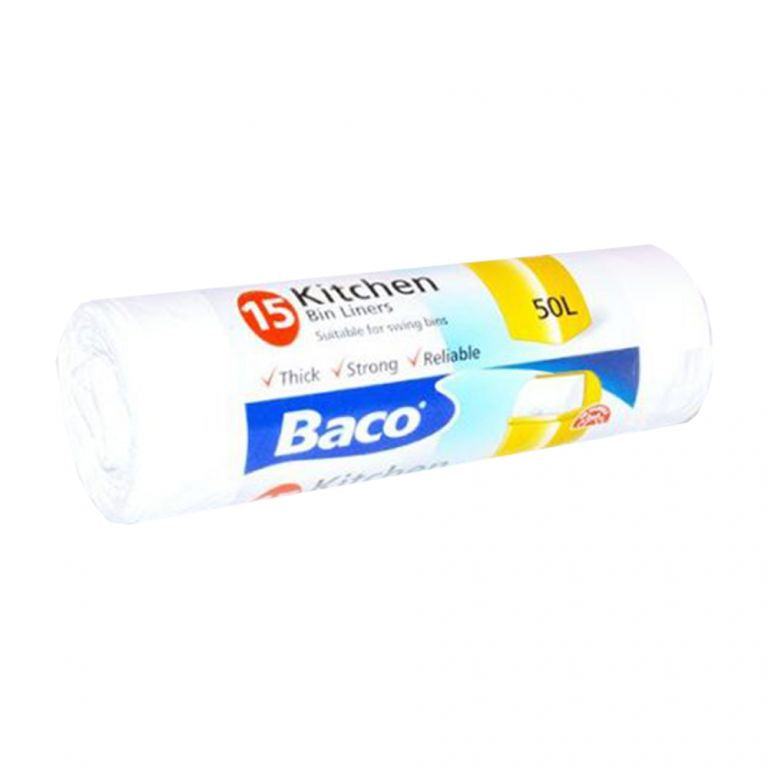 Baco White Tie Handle Bin Liners 50L 15pk