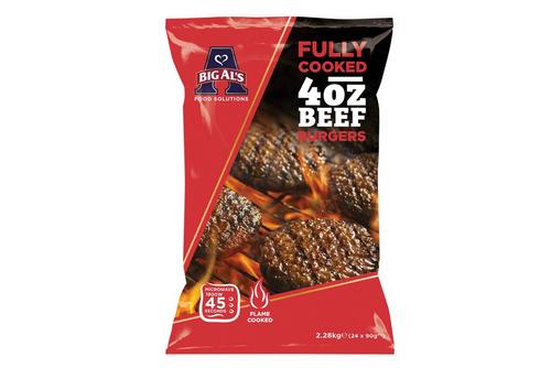 Bonne Bouche Big Al's Fully Cooked 4oz Beefburgers, 24 pack.