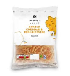 Co-op Honest Value Grated Cheddar and Red Leicester Cheese 500g