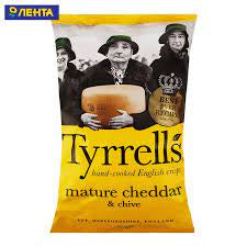 Tyrrells Hand Cooked English Crisps Mature Cheddar & Chive 150g