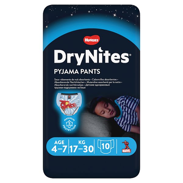 (IP) 43125 Huggies Drynites Pyjama Pants Age 4-7 Boys 10pk, Case of 3