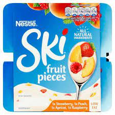 Ski Fruit Pieces Low Fat Straw Peach Apricot Rasp Yogurt 4 x 120g