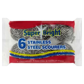 Super Bright Stainless Steel Scourer 6pk