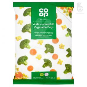 Co-op Microwaveable Vegetable Bags Carrot, Broccoli & Sweetcorn 160g 4pk