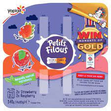 Petits Filous Kids Strawberry & Raspberry Yogurt Pots 4 x 85g